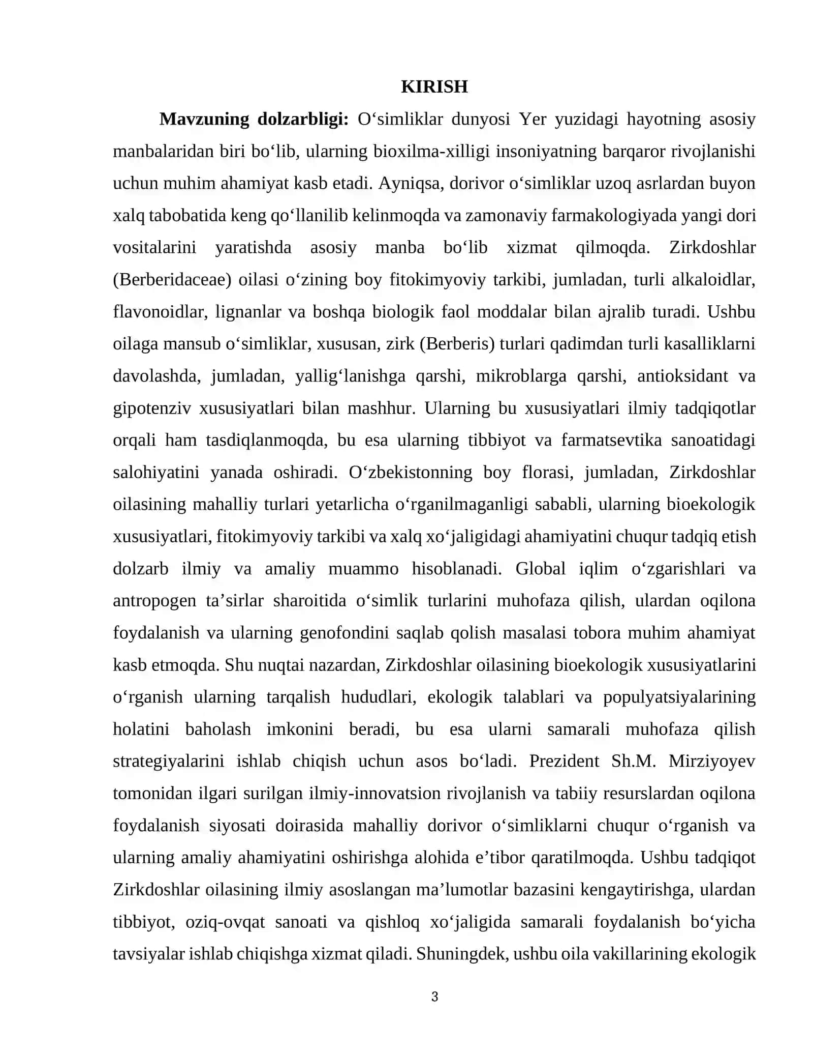 ZIRKDOSHLAR (BERBERIDACEAE) OILASINING BIOEKOLOGIK XUSUSIYATLARI, FITOKIMYOVIY TARKIBI VA XALQ XO‘JALIGIDAGI AHAMIYATI 3