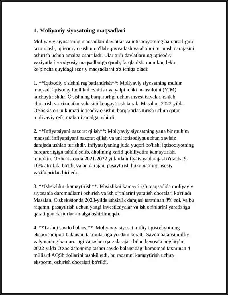MOLIYAVIY SIYOSATNING ASOSIY ELEMENTLARI, YOʻNALISHLARI VA VAZIFALARI 3