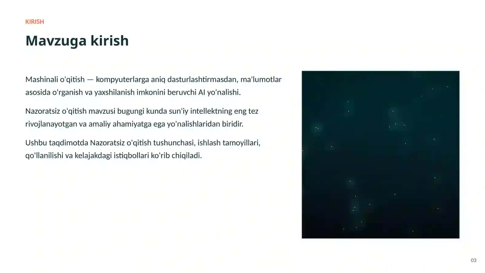 SUN'IY INTELLEKT • MASHINALI O'QITISH 3