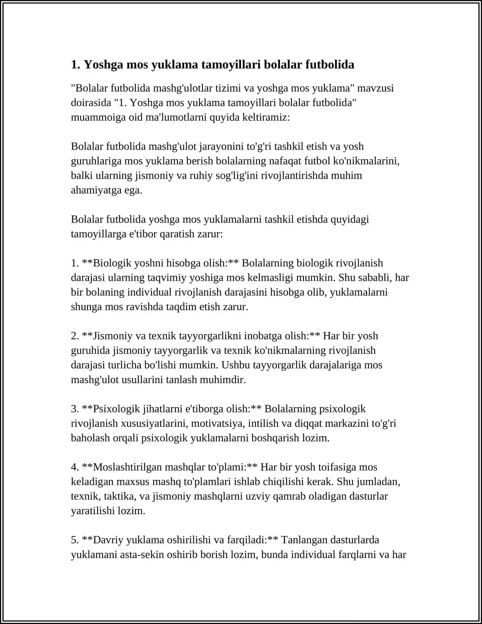BOLALAR FUTBOLIDA MASHG'ULOTLAR TIZIMI VA YOSHGA MOS YUKLAMA 3