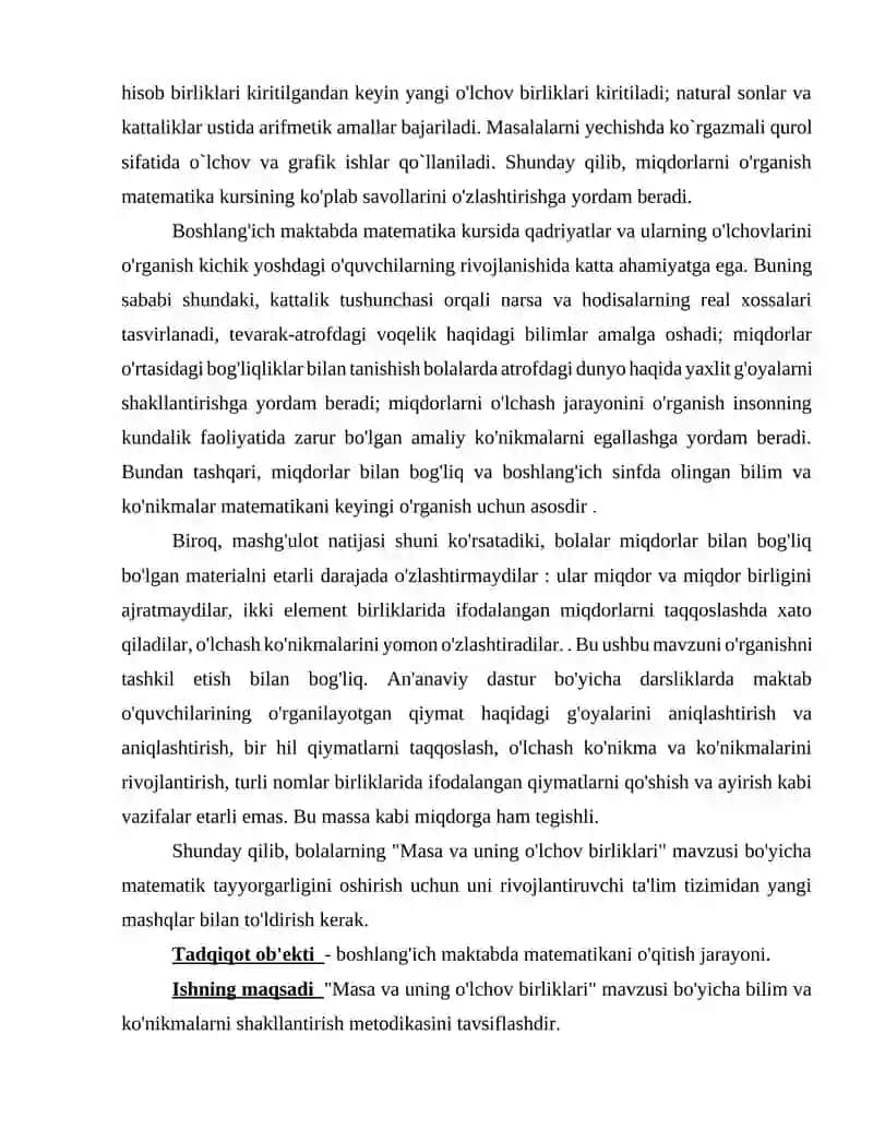 Boshlang'ich maktabda massani o'rganish metodikasi 3