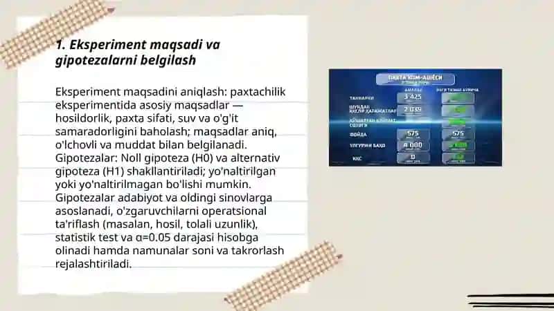Paxtachilik eksperimentlarini rejalantirish 3