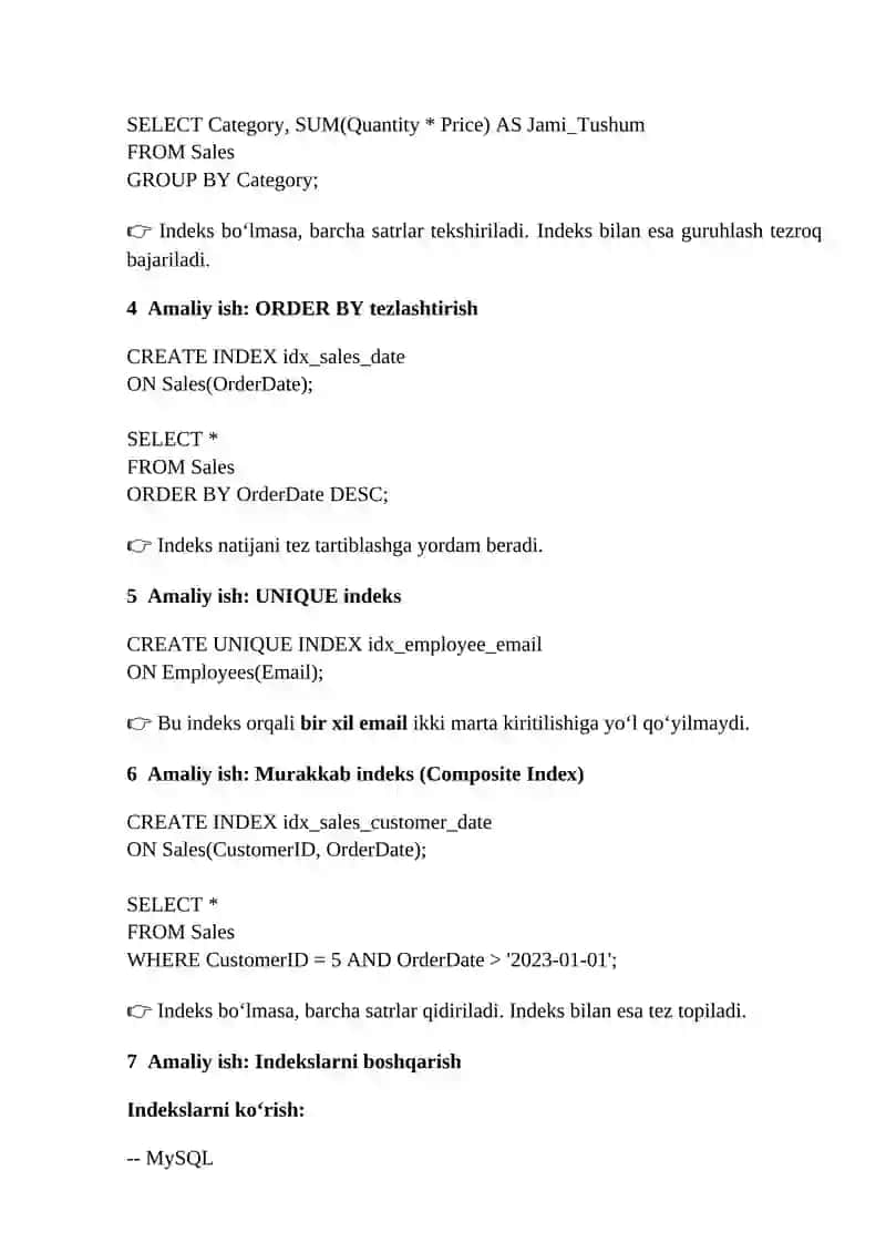 Indekslar bilan optimallashtirish. 3