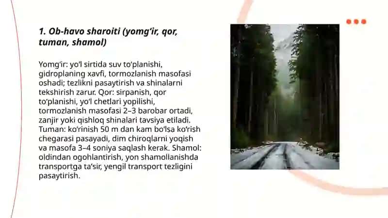 Yoʻl harakatiga tasir etuvchi omillar 3
