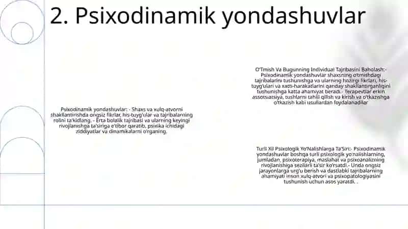 OʻTmish Va Bugunning Individual Tajribasini Baholash, Turli Xil Psixologik YoʻNalishlarga TaʼSiri 3