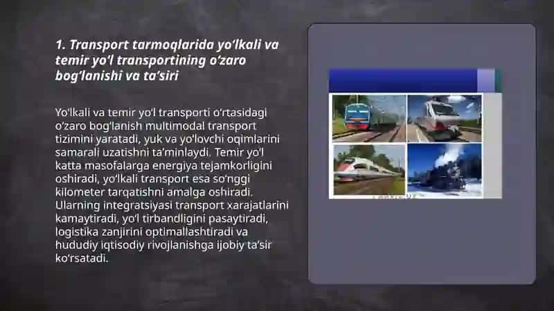 Transport tarmoqlarida transport turlarining oʻzaro bogʻliqligi va taʼsiri 3