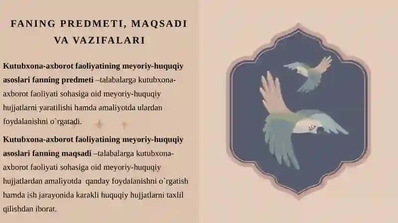 KuTUBXONA-AXBOROT FAOLIYATINING MEYORIY-HUQUQIY ASOSLARI FANIGA KIRISH 3
