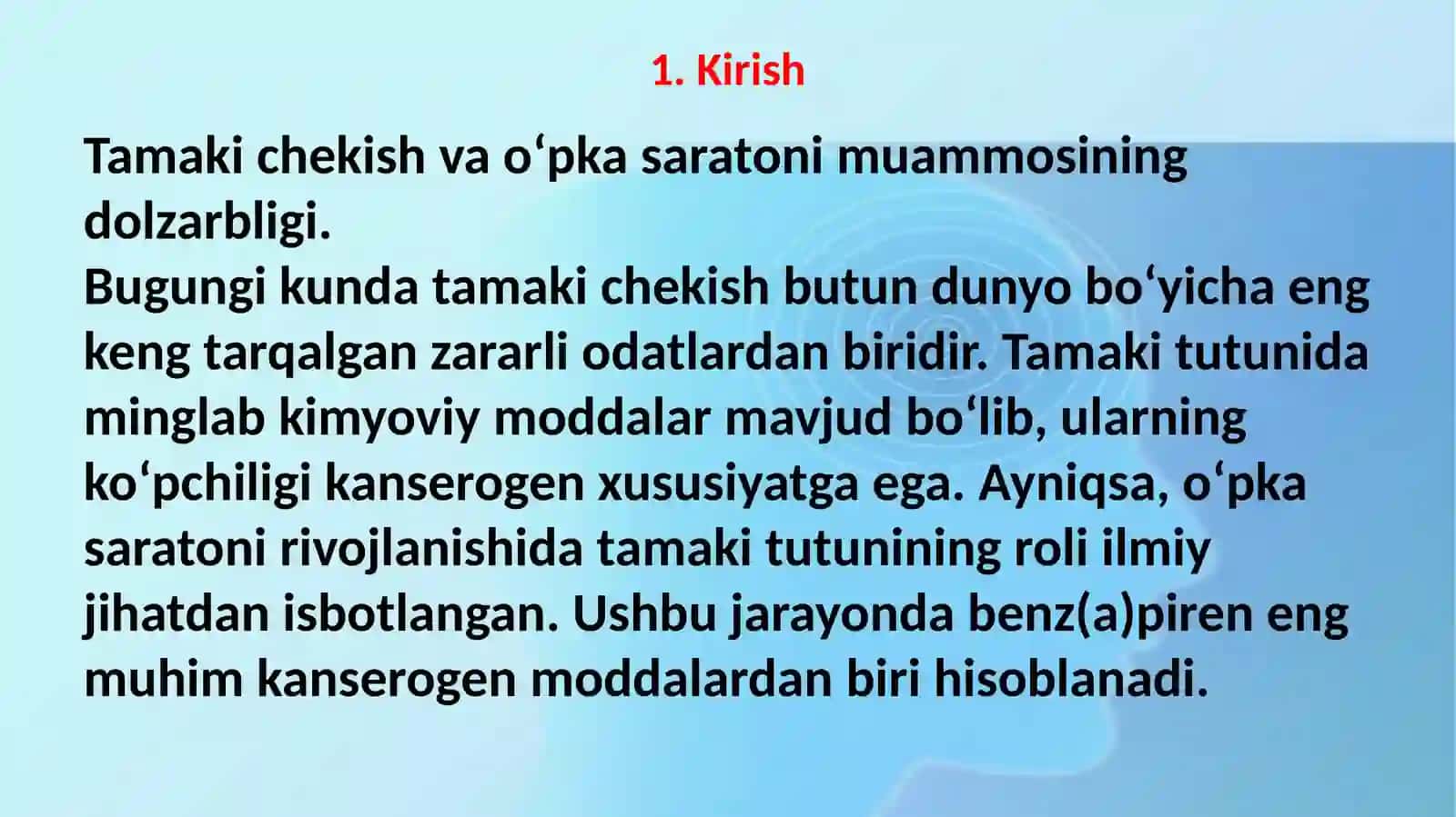 Tamakidagi benz(a)pirenni o‘pkada neoplastik  jarayonlar rivojlanishdagi ahamiyativ 3