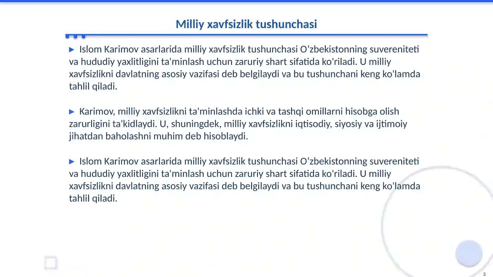 Islom Karimov asarlarida mustaqil Oʻzbekistonda milliy xavfsizlik masalalari haqida 3