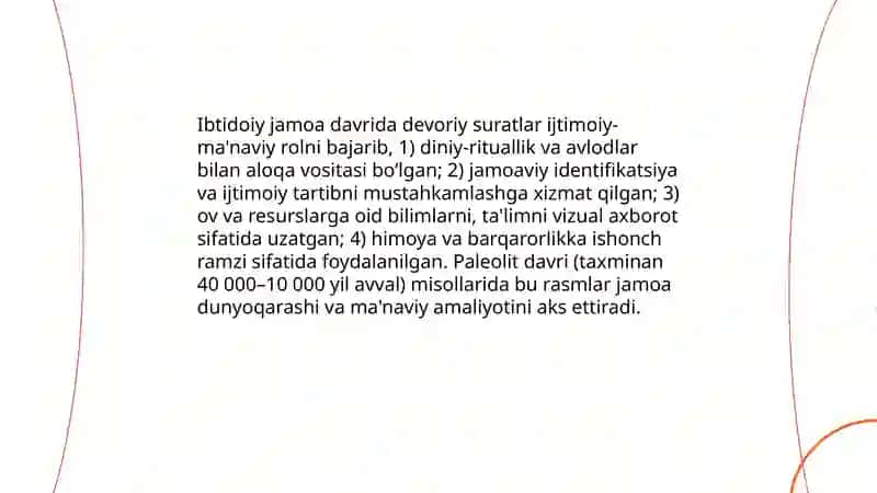 Ibtidoiy jamoa davri san'atida devoriy suratlar va qoyatoshlar 3