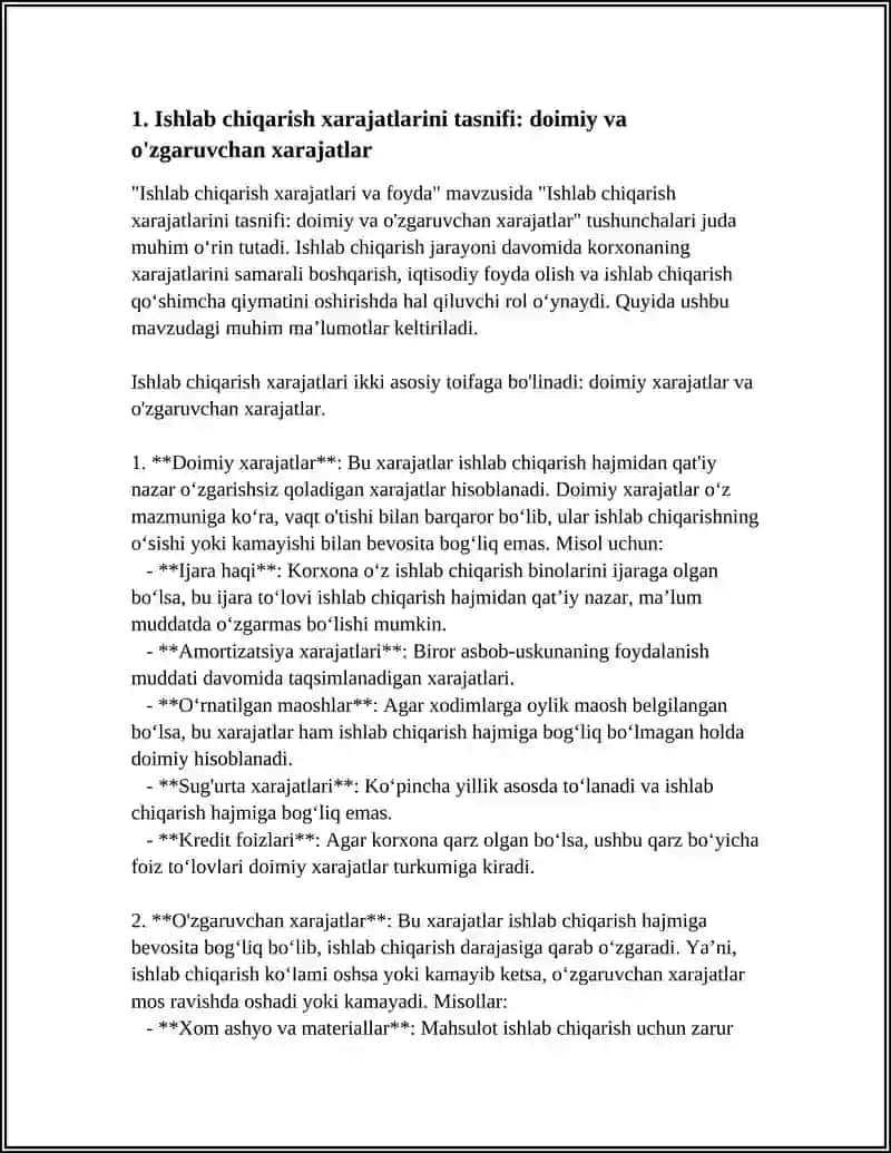 Ishlab chiqarish xarajatlari va foyda 3