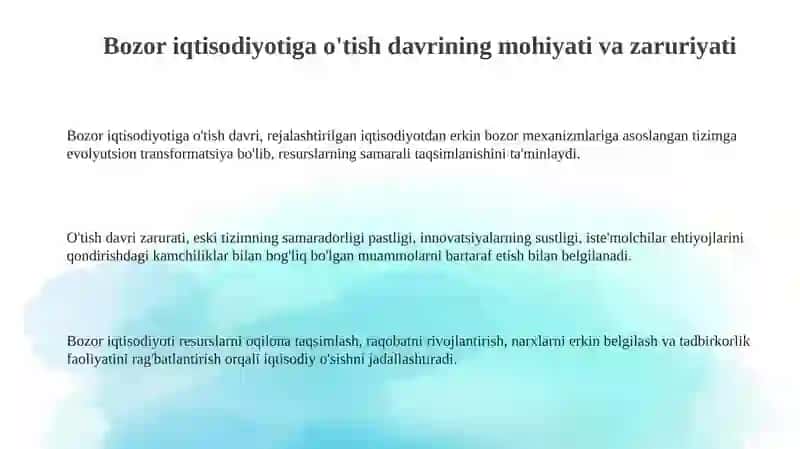 Bozor iqtisodiyotiga õtish davri va uning Õzbekistondagi xususiyatlari 3