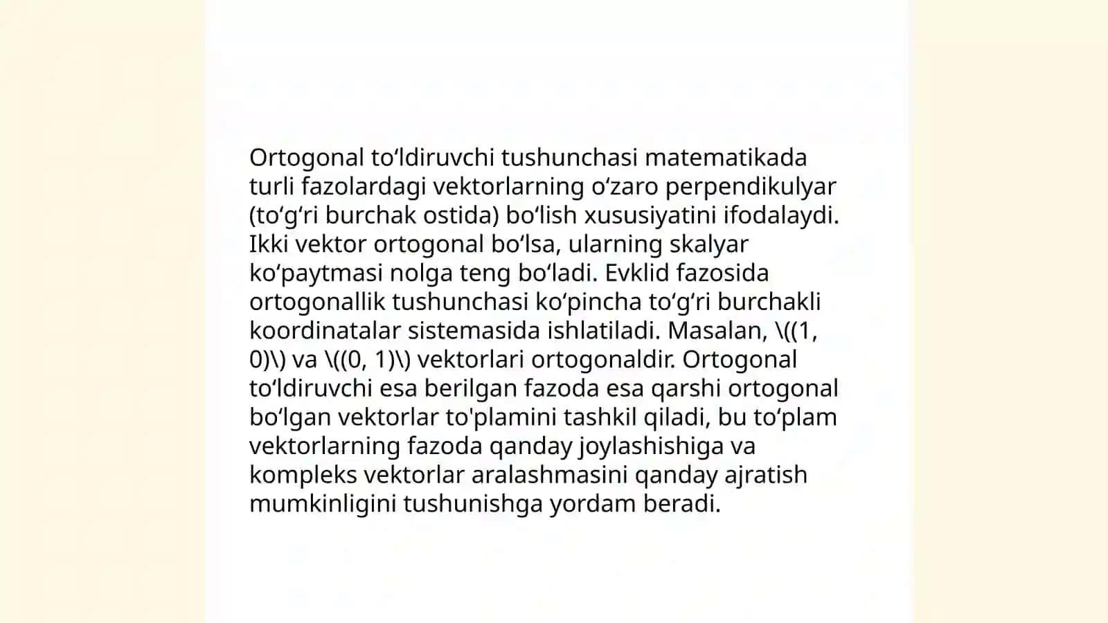 Ortogonal toʻldiruvchi va uning xossalari 3
