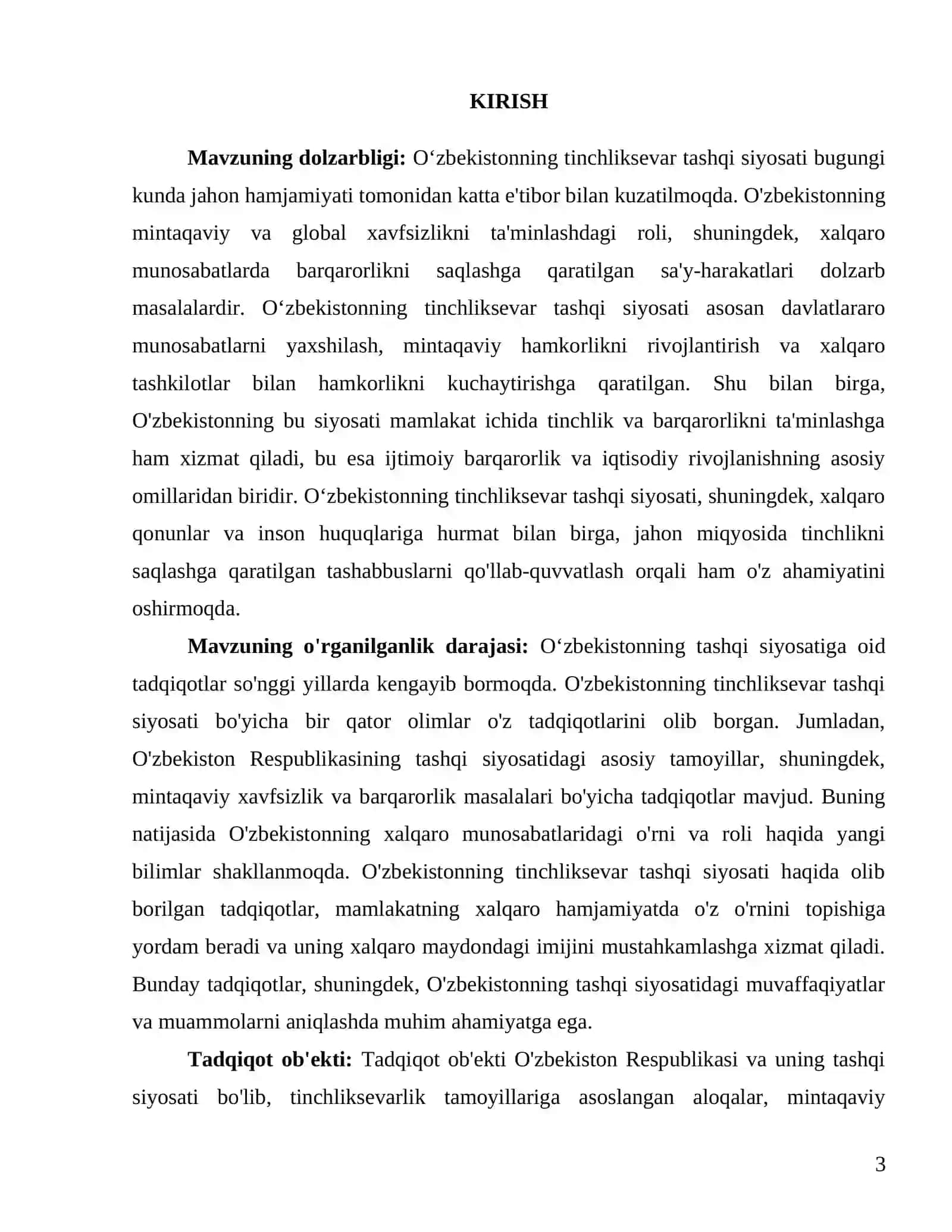 Oʻzbekistonning tinchliksevar tashqi siyosati va uning jahon hamjamiyati tomonidan tan olinishi 3