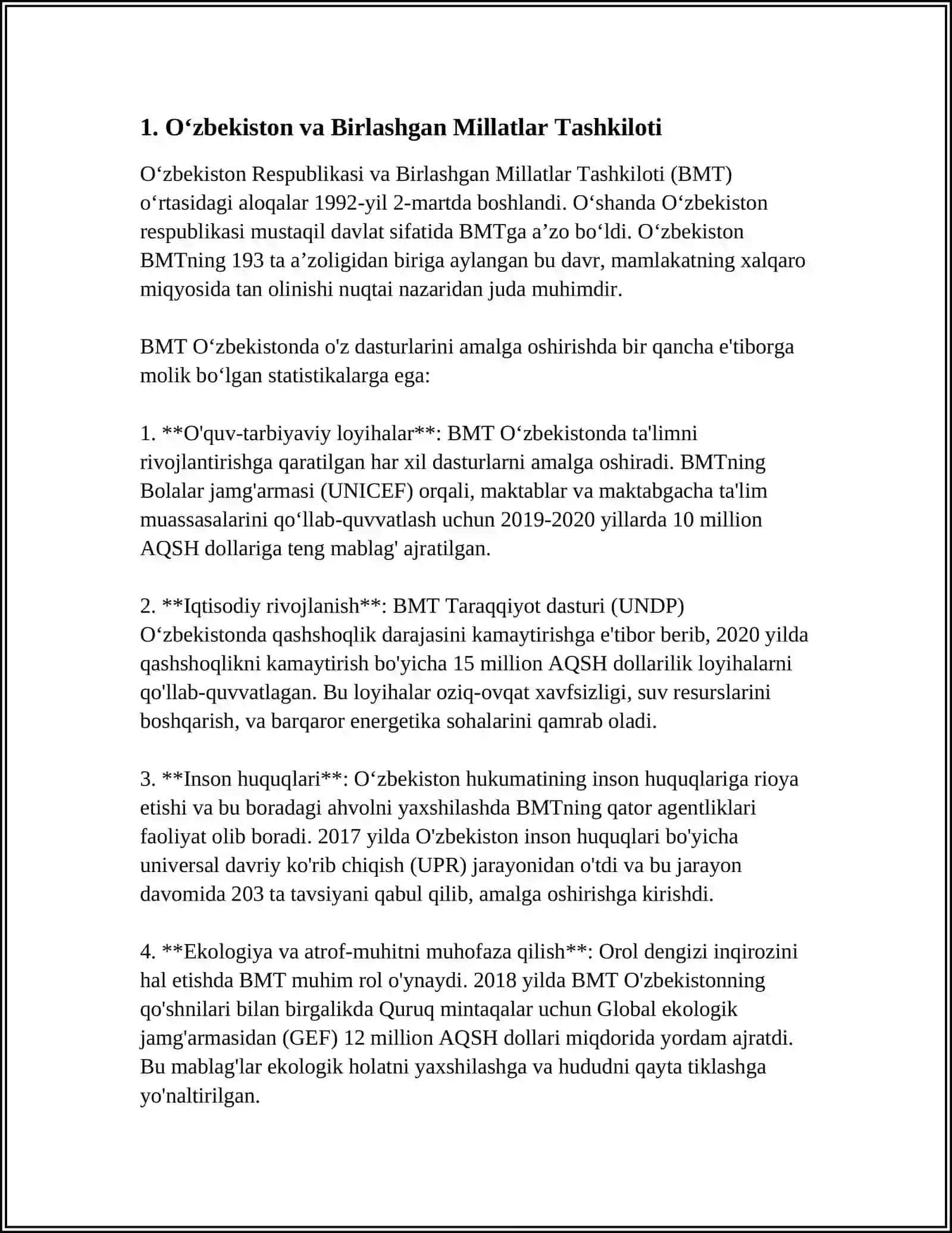 OʻZBEKISTONNING XALQARO TASHKILOTLAR BILAN HAMKORLIK ALOQALARI 3