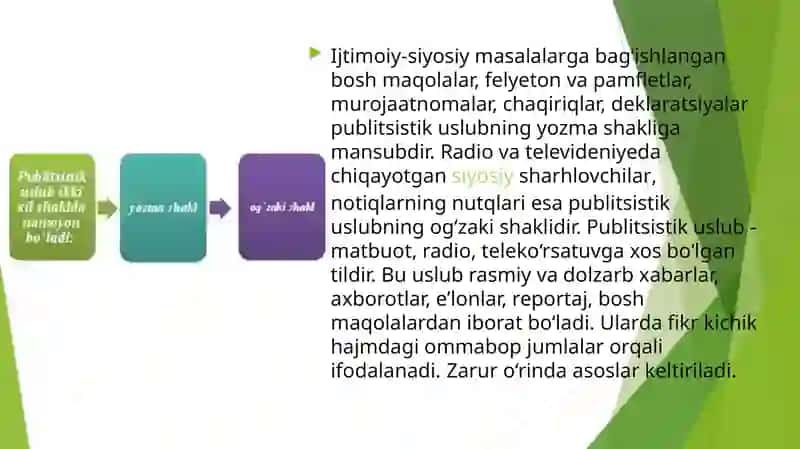 puplitsistik uslub va og’zaki uslublarning leksik-grammatik xususiyatlari 3