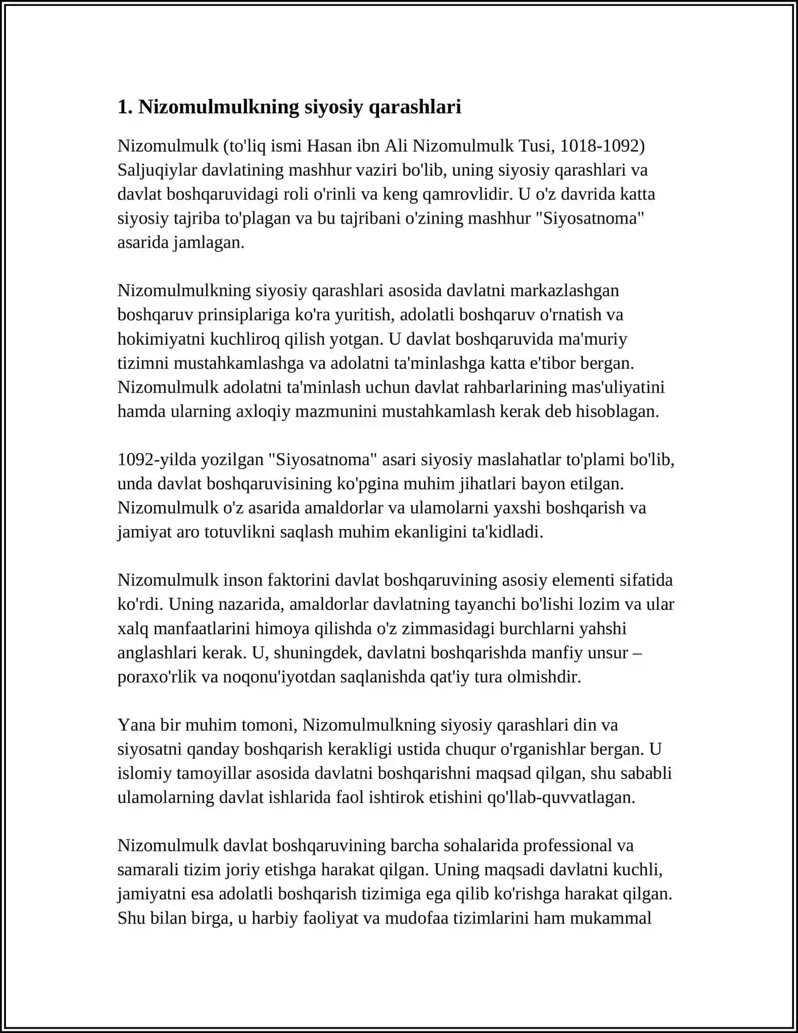 Nizomulmulkning “Siyosatnoma” Asari Boyicha Esse Yozish 3