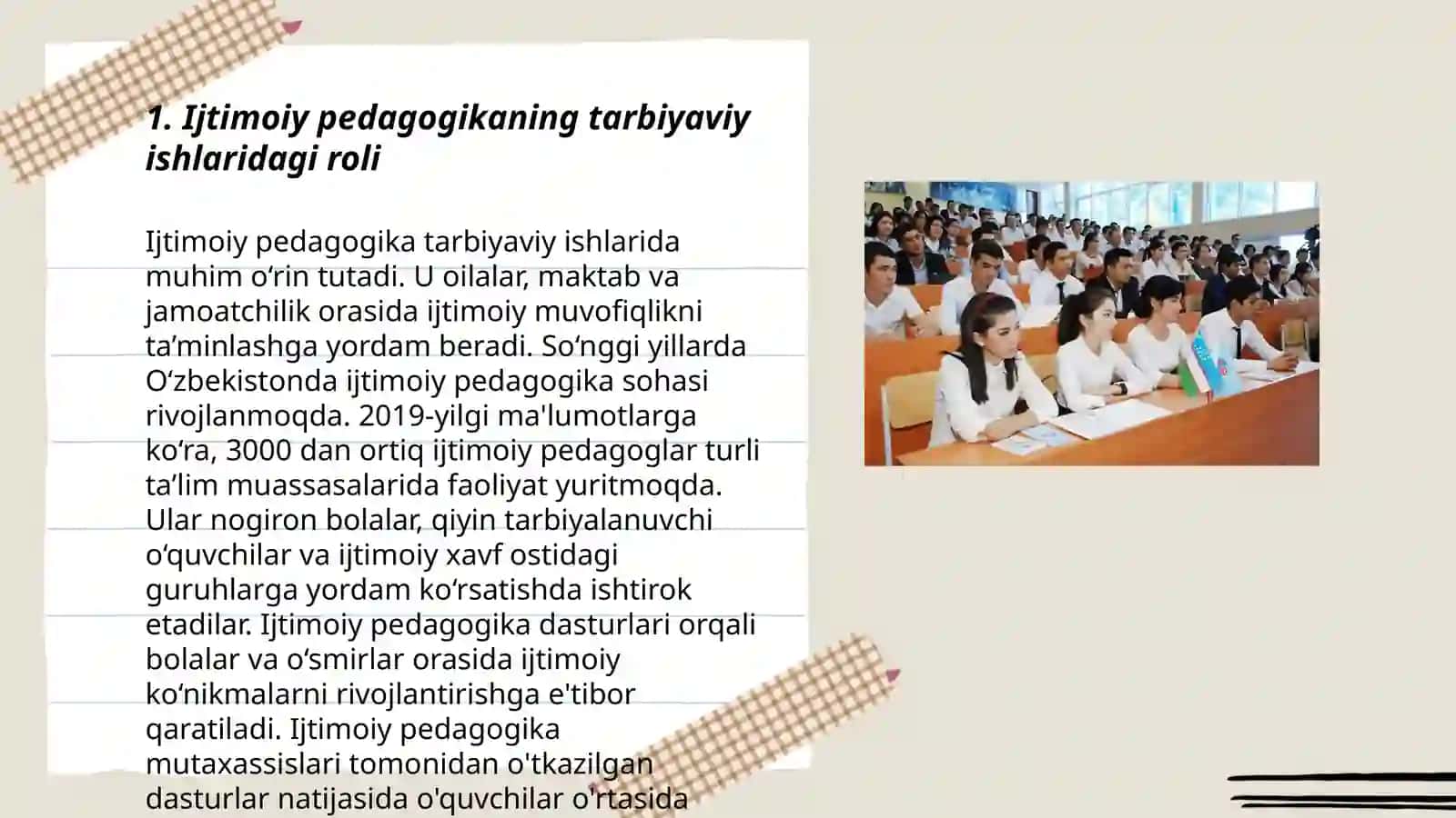 Ijtimoiy pedagogni tarbiyaviy ishlarining oʻziga xosligi. Ijtimoiy pedagog uning kasbiy mahorati 3