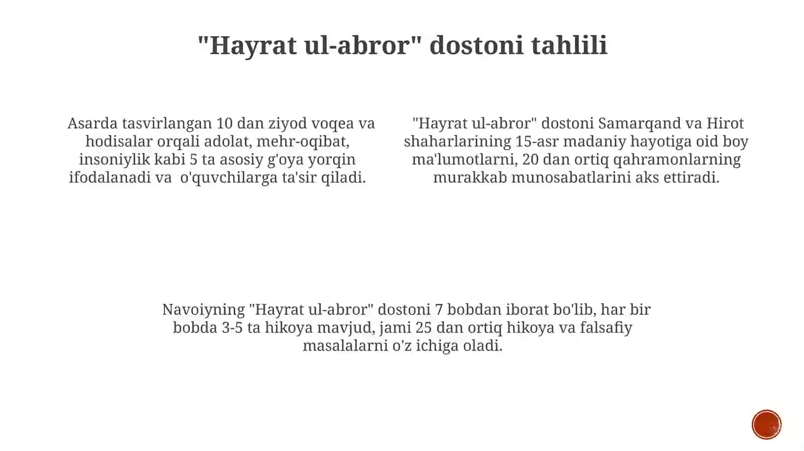 Alisher Navoiy ijodi bo'yicha 11-sinf adabiyot darsi 3