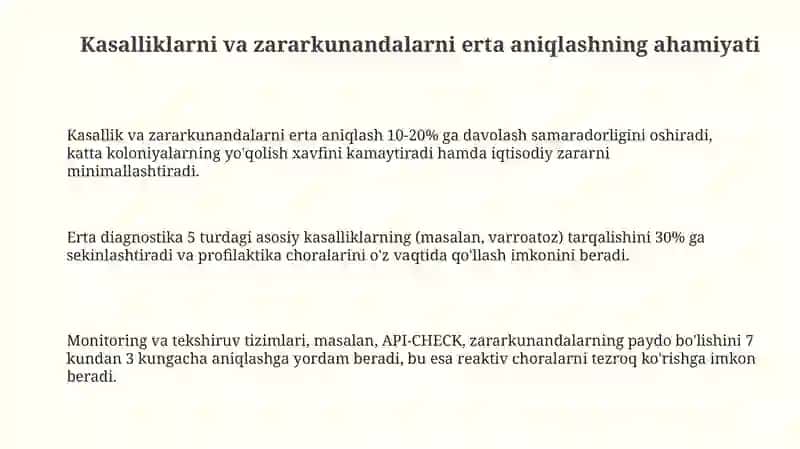 Asalarilar kasalliklari va zararkunandalarini erta aniqlash va profilaktika 3