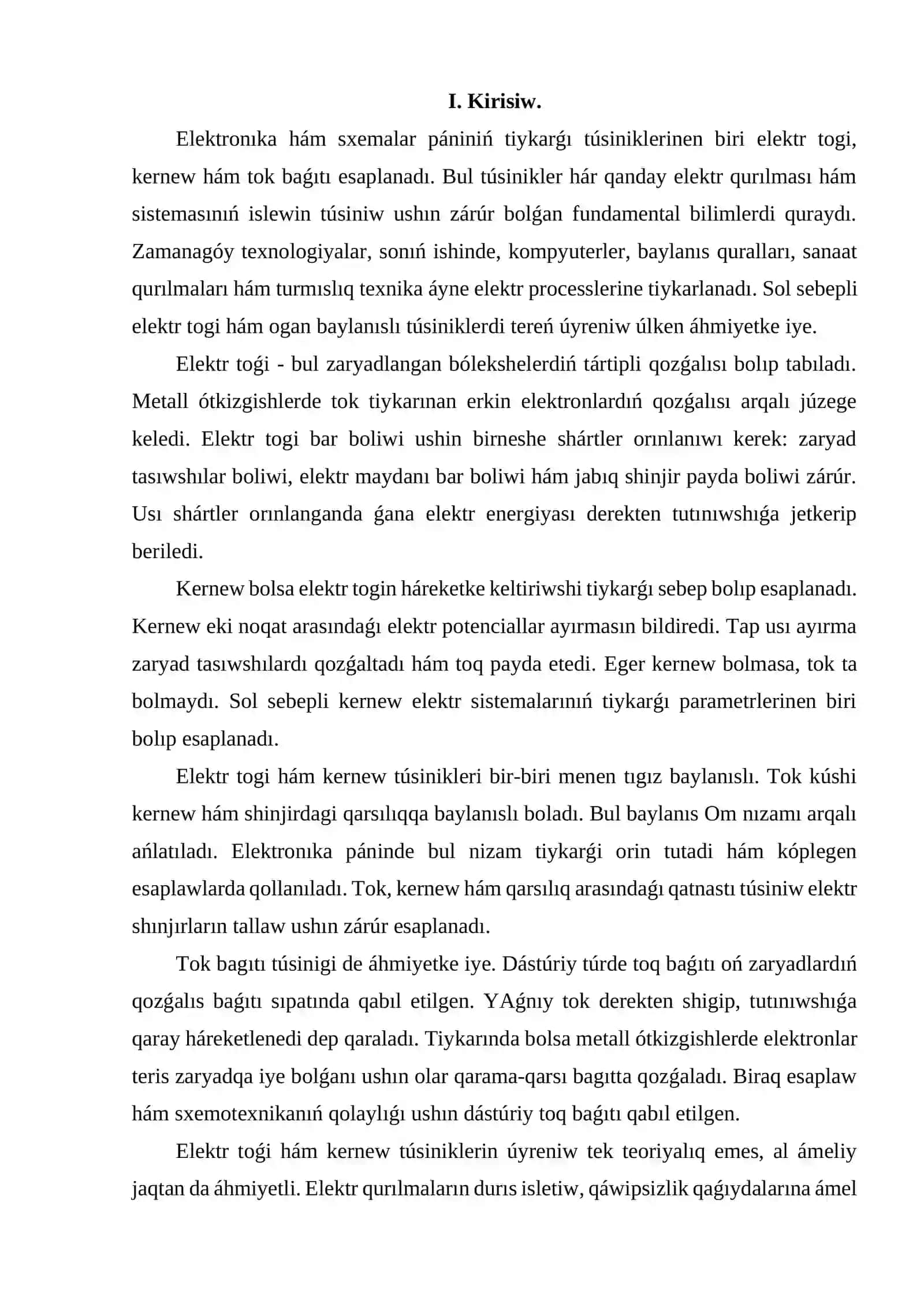 Elektr togı haqqında túsinik, kernew hám toktıń baǵıtı 3