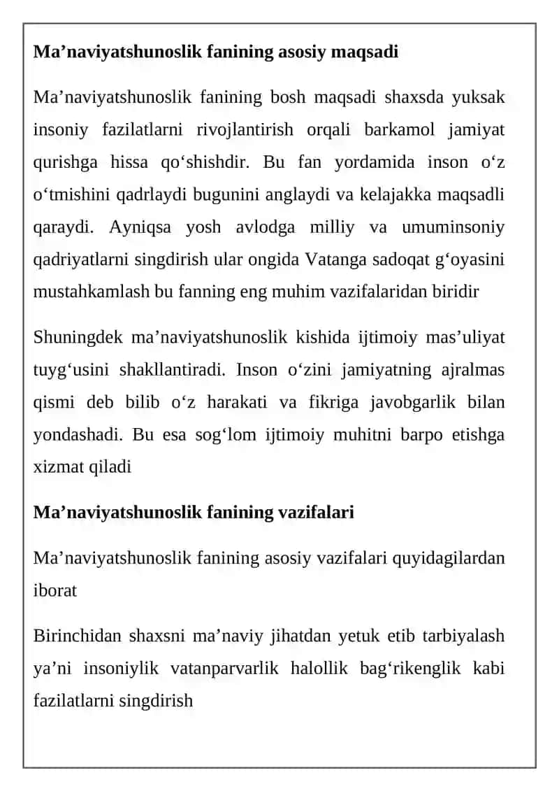 Ma’naviyatshunoslik fani maqsad va vazifalari 3
