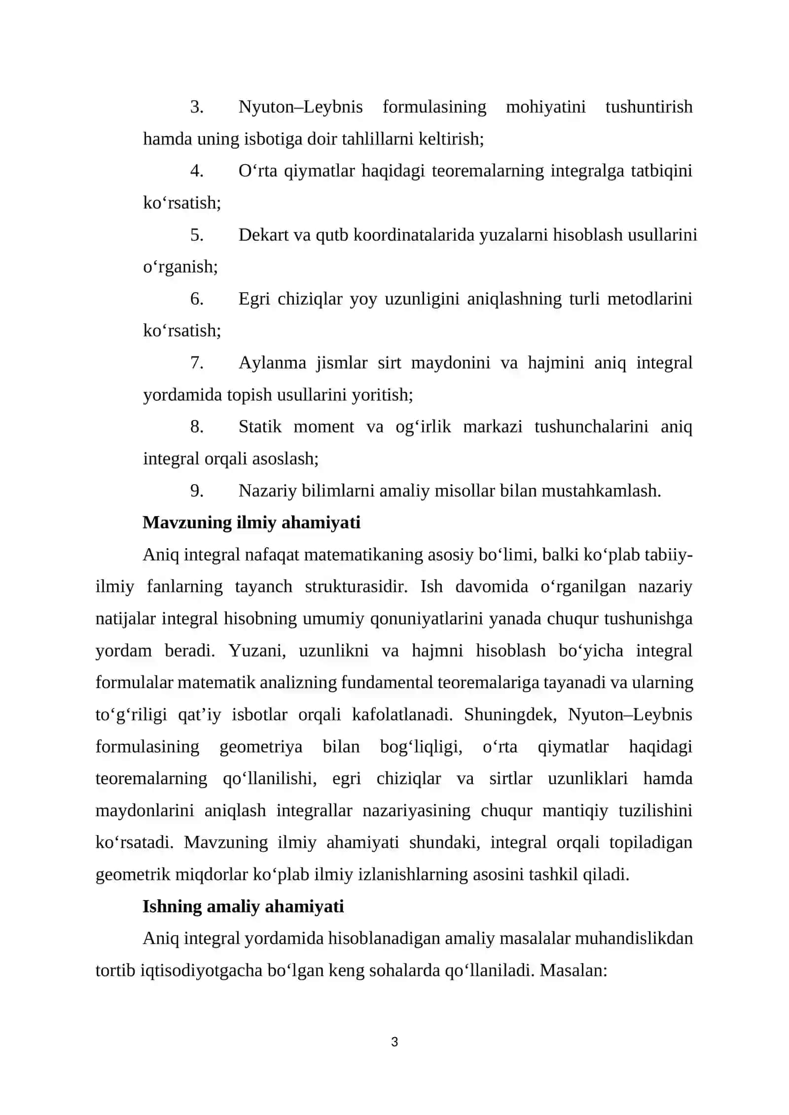 Aniq integralning yuzani va hajmini hisoblashda qoʻllanilishi 3