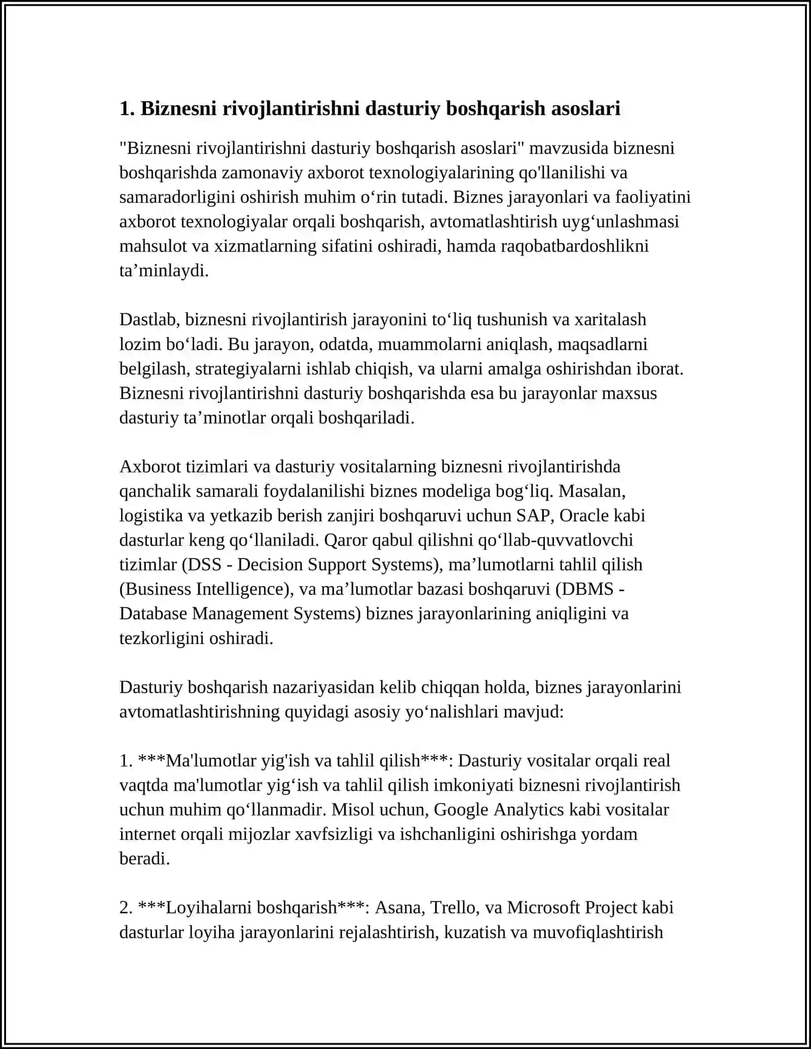 Biznesni rivojlantirishni dasturiy boshqarish asoslari 3