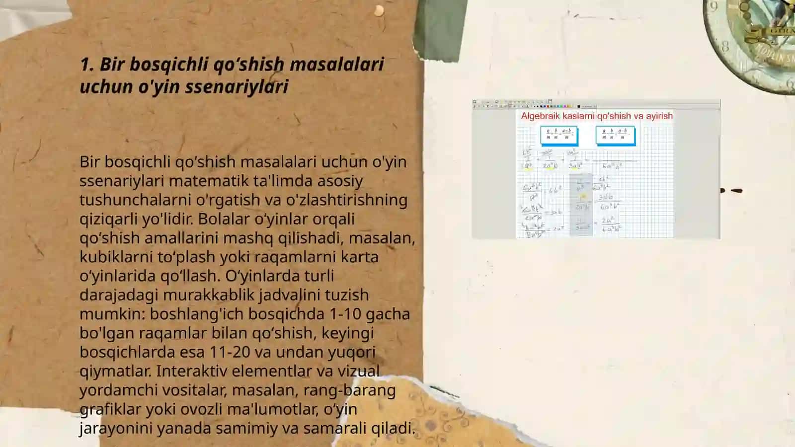 Bir bosqichli qoʻshish va ayirish masalalarini yechish matematik mazmunga ega boʻlgan rolli oʻyinlar 3