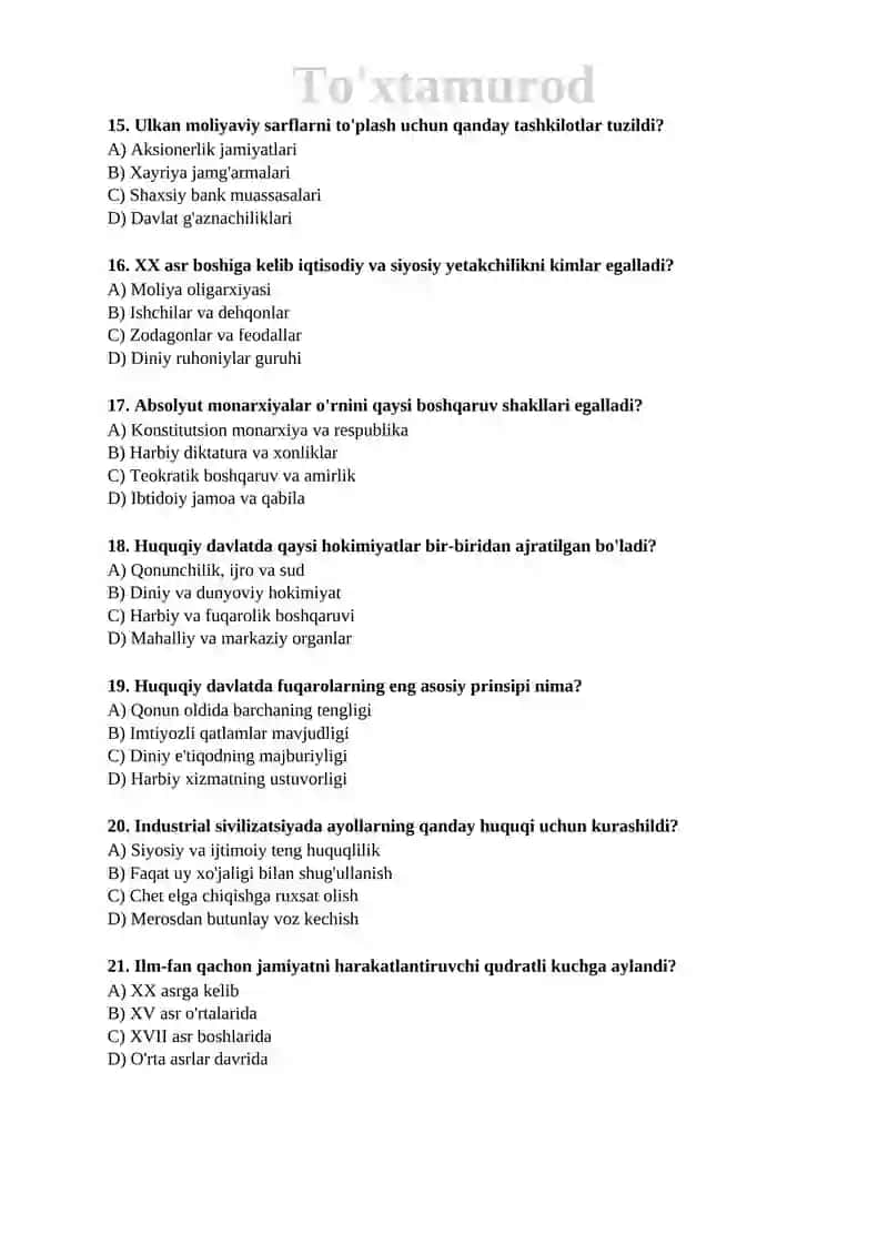 🏛️ Tarix fanidan FABIU uchun mavzulashtirilgan testlar to‘plami 📚🧠 3