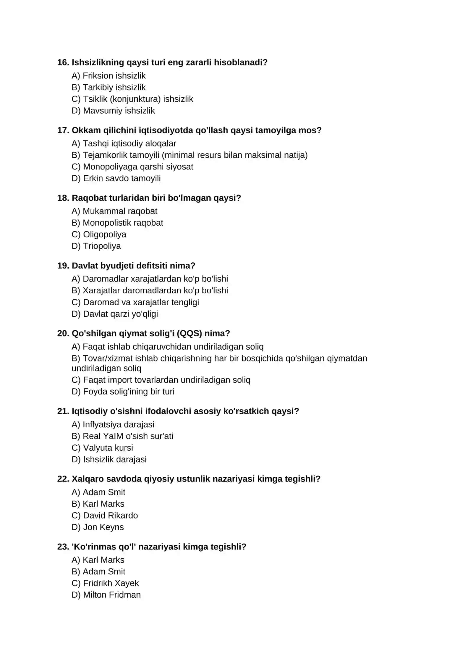 IQTISODIYOT FANIDAN TESTLAR 3