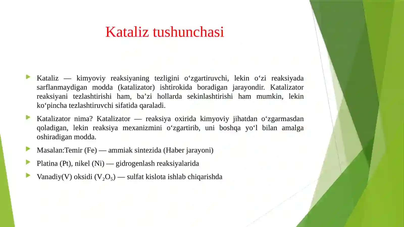 KATALIZ. KATALIZATORLAR TA’SIRINING UMUMIY TAMOYILLARI 3