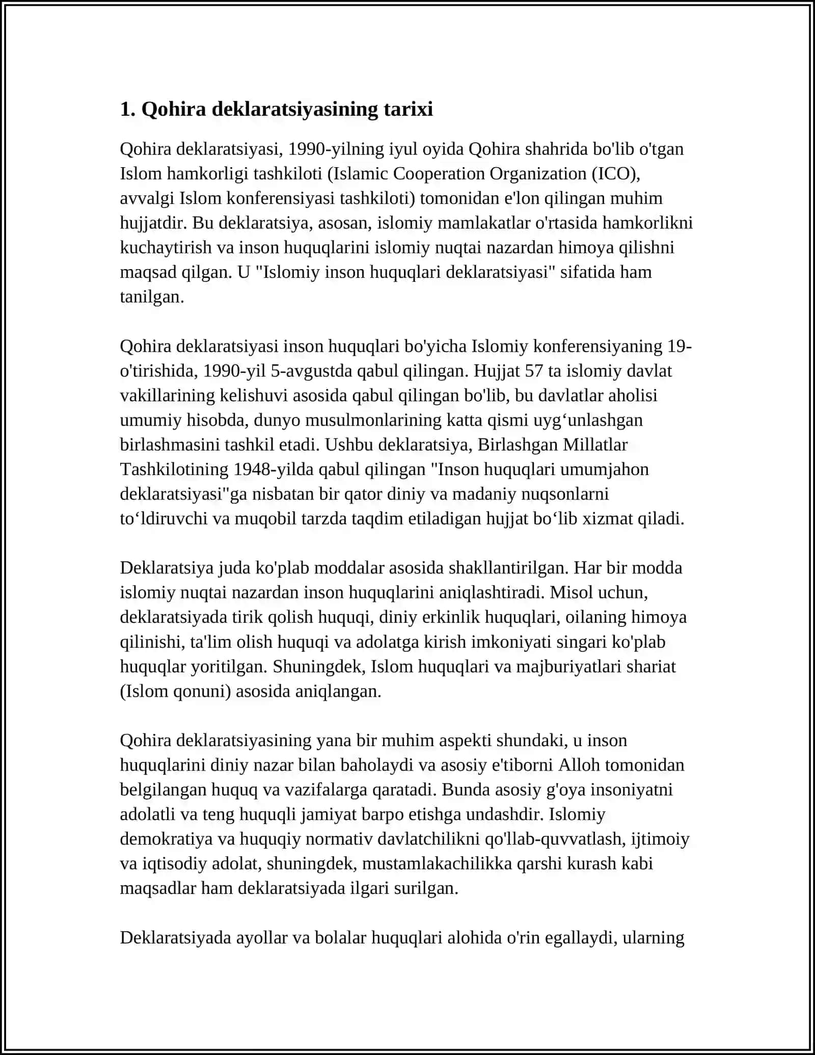 Qohira Deklaratsiyasi Tarixi va Mazmuni 3