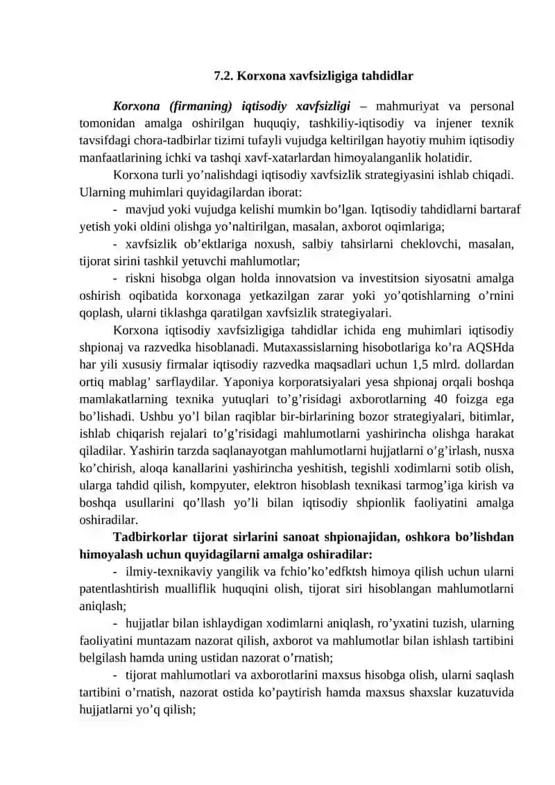 KORXONA (FIRMA)NING IQTISODIY XAVFSIZLIGINI TAHMINLASH 3