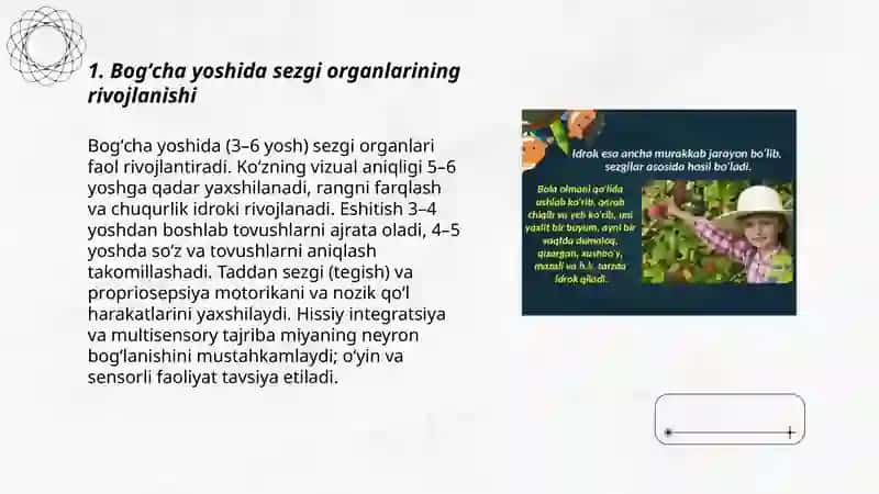 Bogʻcha yoshida bilish jarayoni. Bolalarda sezgi va idrokning rivojlanishi 3