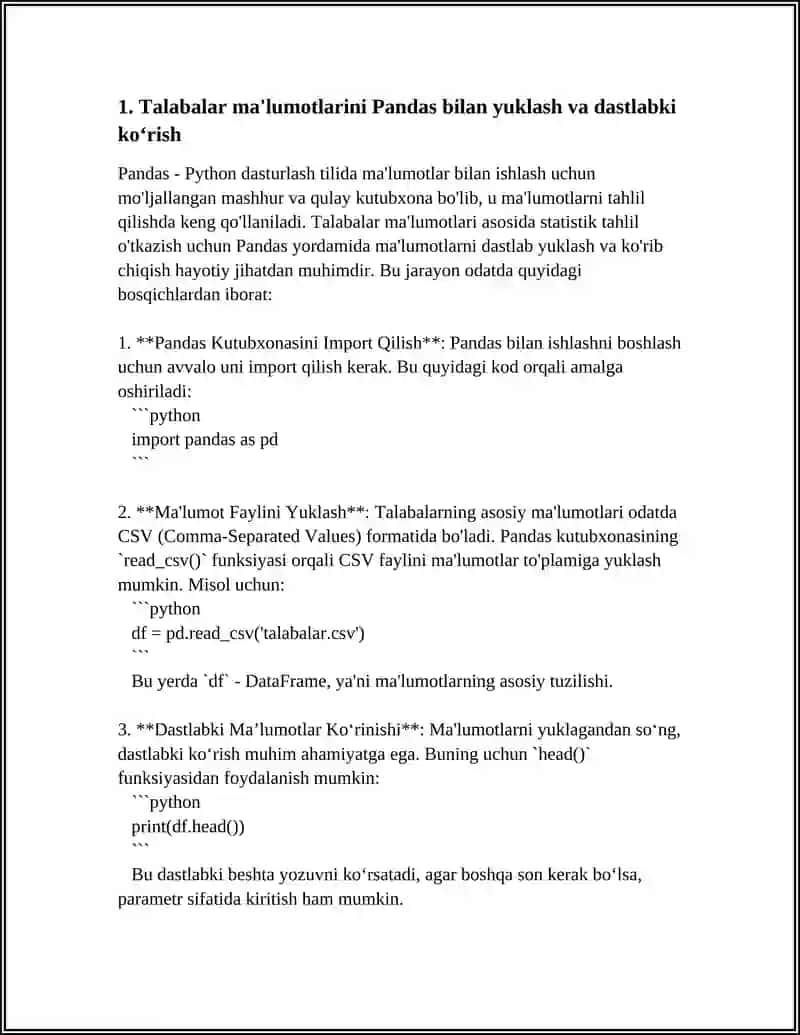 Talabalar ma'lumotlari asosida Pandas orqali statistik tahlil o‘tkazish 3