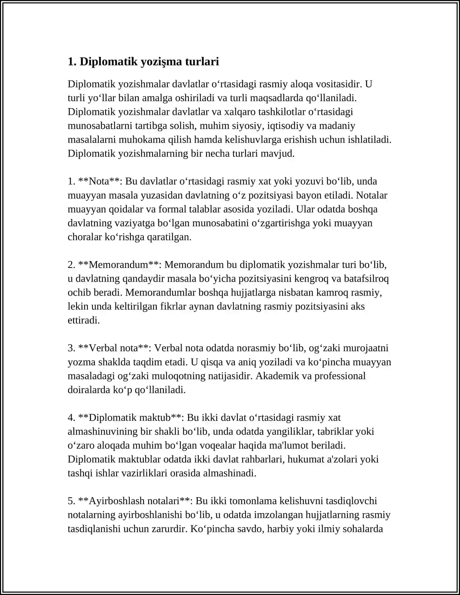DIPLOMATIK YOZISHMALARNI XUSUSIYATLARI, SHARTNOMA MATNLARINI SHAKLLANTIRISH TAMOYILLARI 3