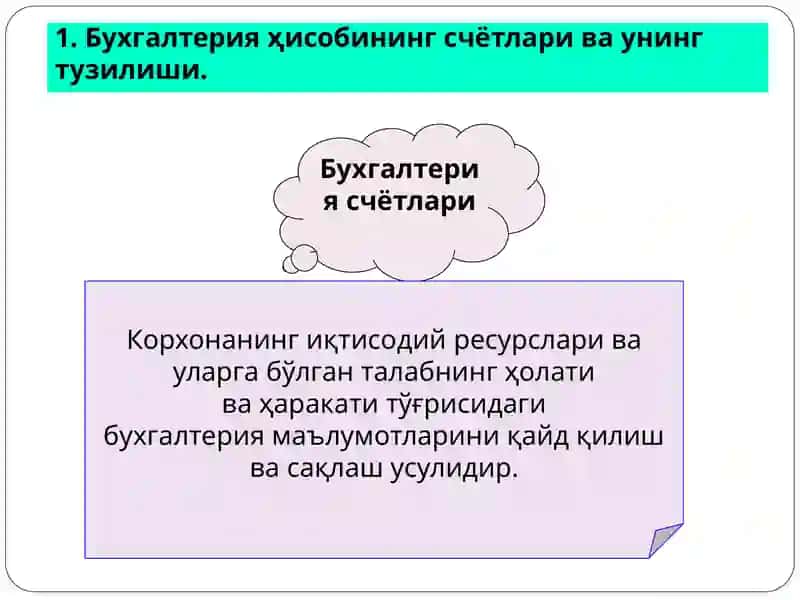 Бухгалтерия ҳисобининг счётлари ва унинг тузилиши 3
