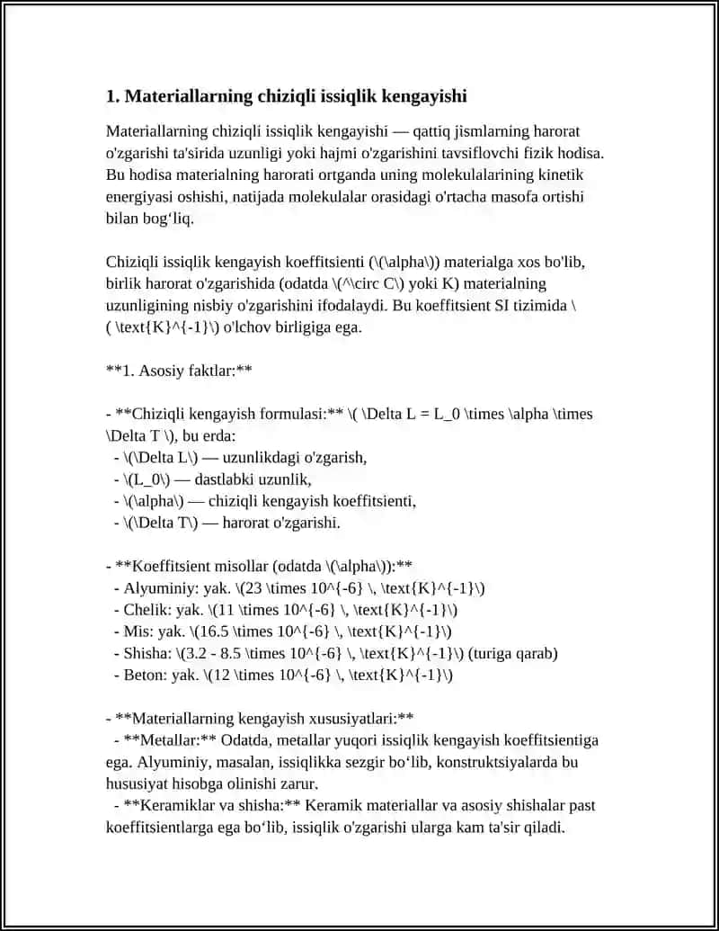 Materiallarning Issiqlik Kengayishi 3