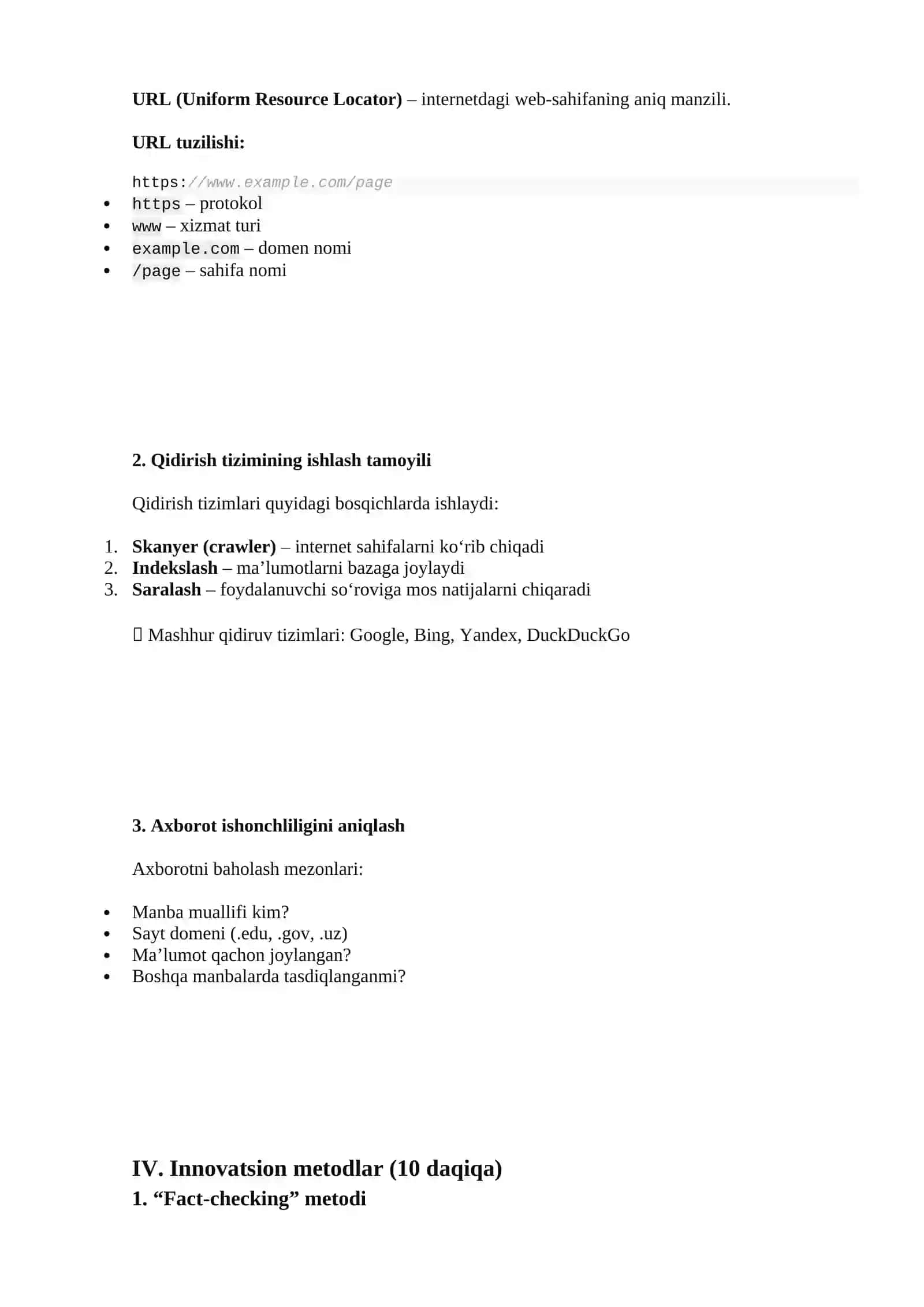 Web manzillar (URL). Qidirish tizimlarining ishlash tamoyili va axborot ishonchliligini aniqlashda innovatsion metodlar 3