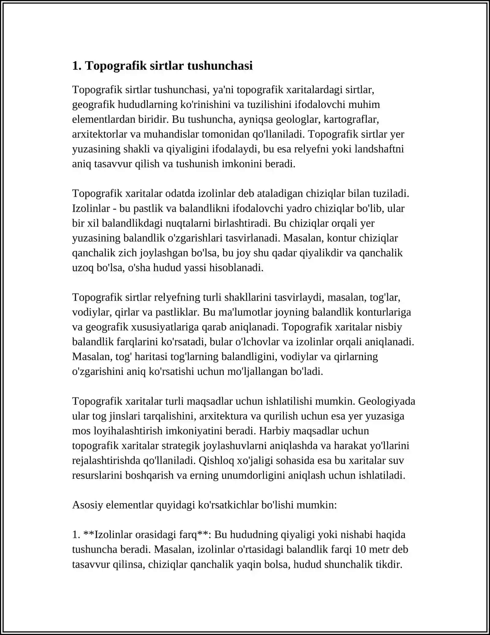TOPOGRAFIK SIRTLAR HAQIDA UMUMIY MALUMOTLAR VA ULARNI MODELLASHTIRISH 3