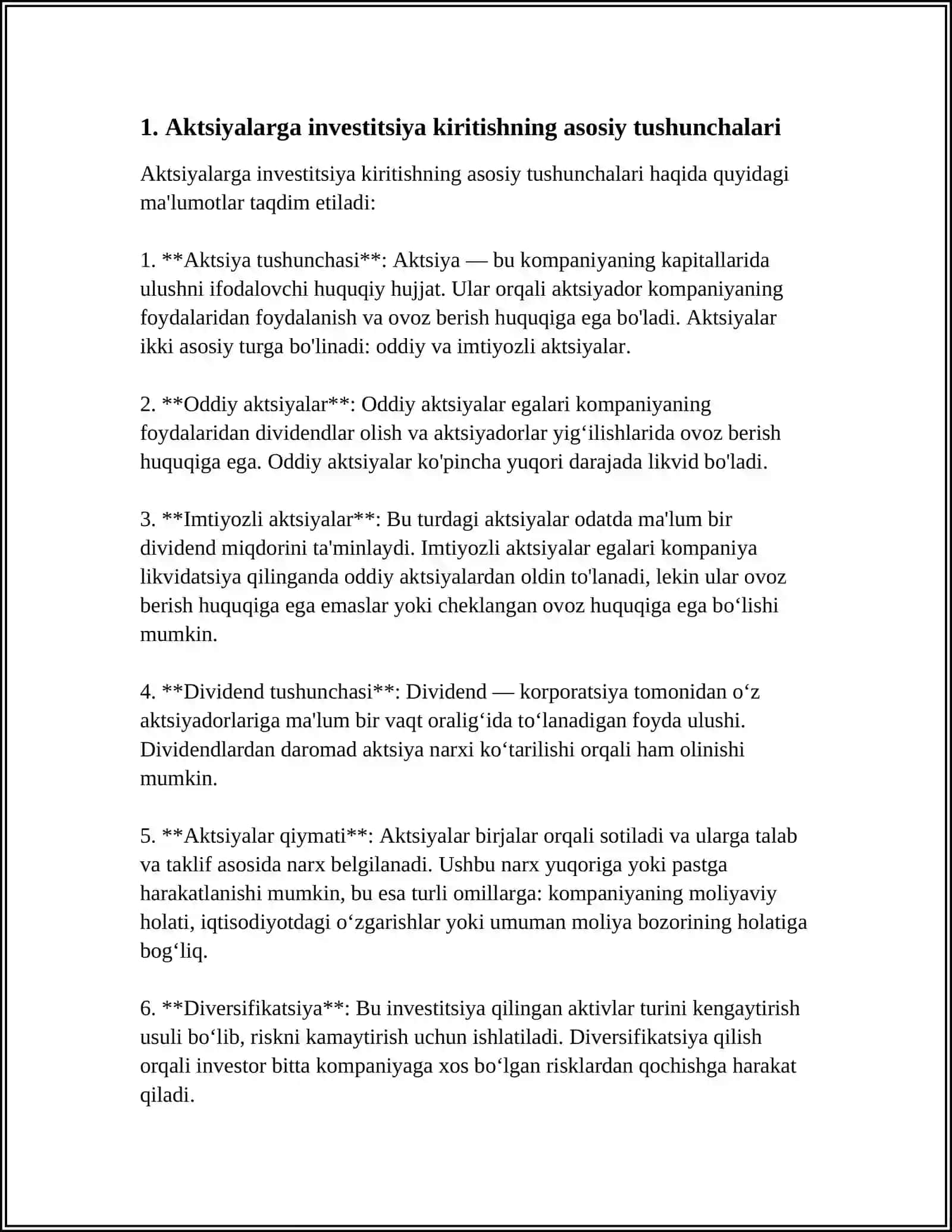 AKSIYALARGA INVESTITSIYA KIRITISH AMALIYOTI (ÕZBEKISTON MISOLIDA) 3