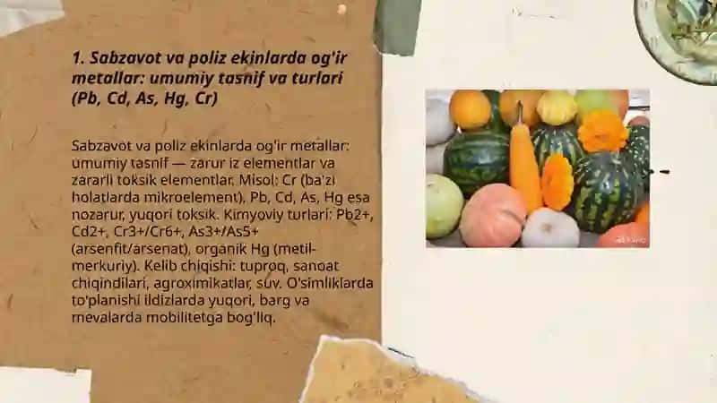 Sabzavot va poliz ekinlarda og'ir metallarni uchrashi 3
