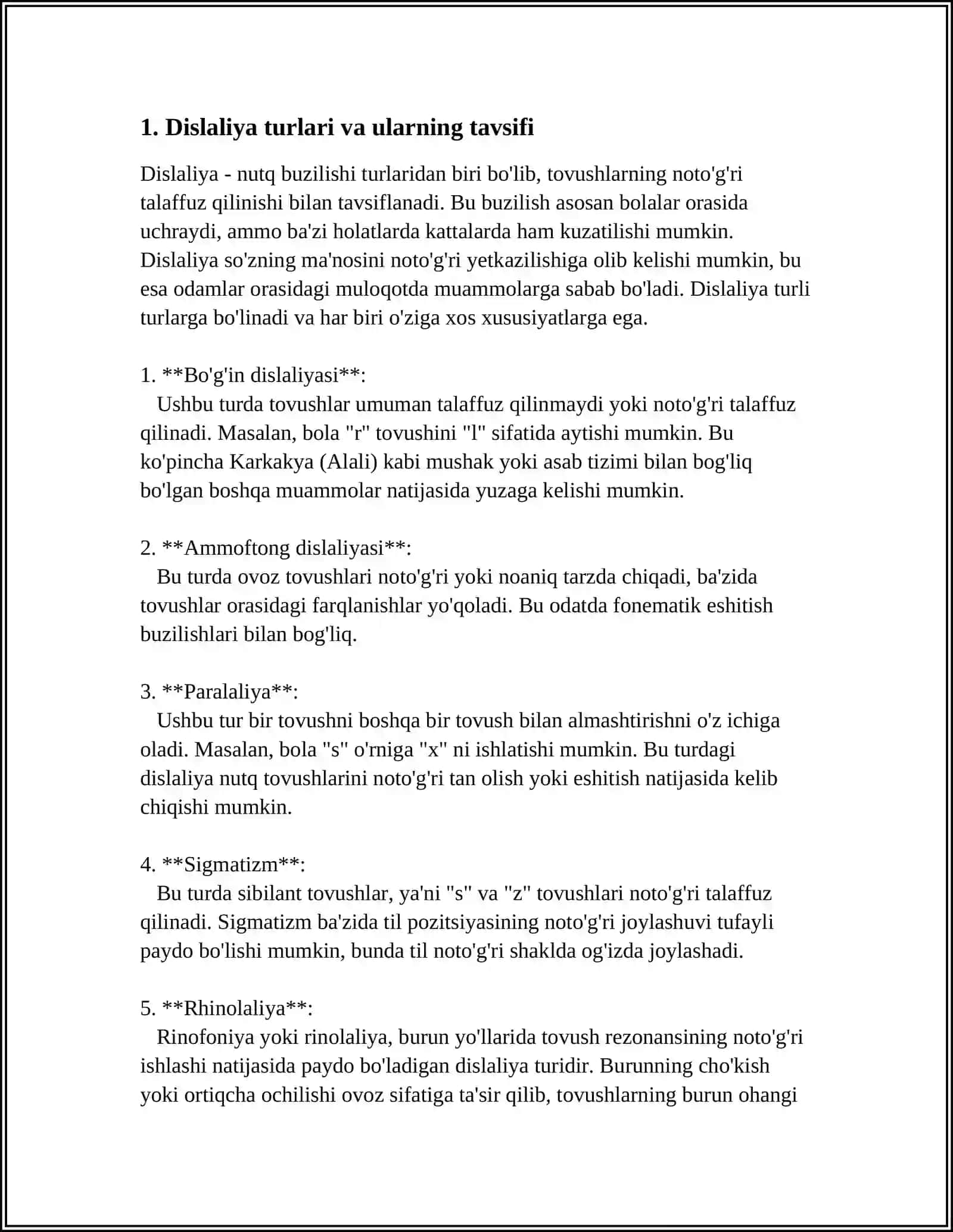 TURLI NUTQ KAMCHILIKLARI: DISLALIYA, BOSHQALARDA LOGOPEDIK TEKSHIRISH TEXNOLOGIYALARINI KUZATISH 3