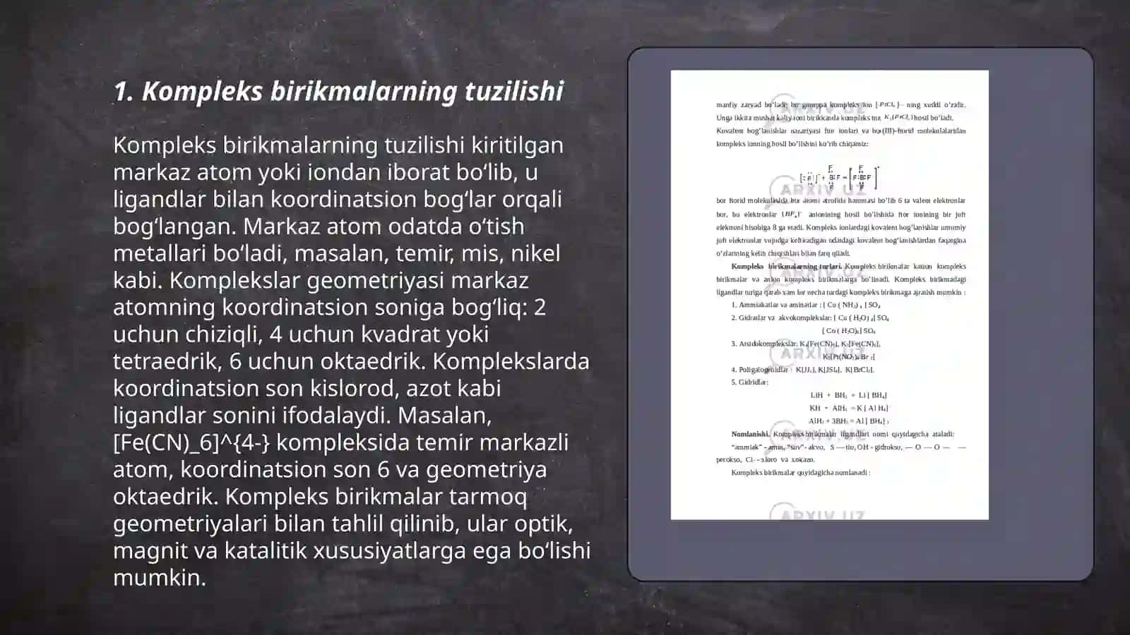 Kimyo. Kompleks birikmalar 3