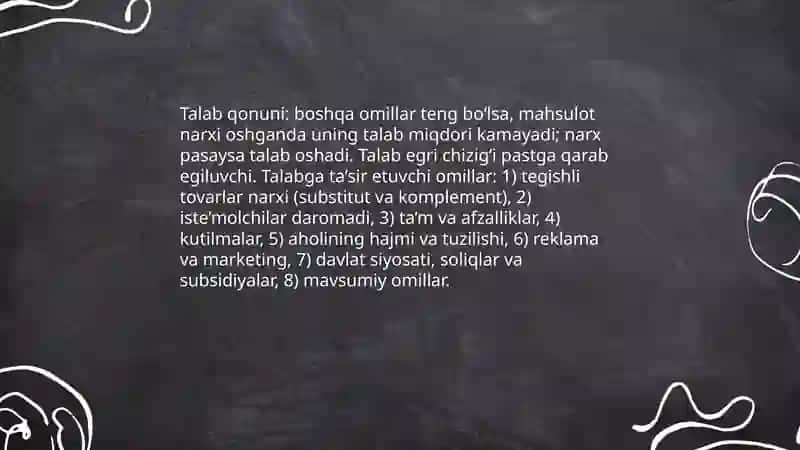 Talab va taklif nazariyasi. Bozor muvozanati 3