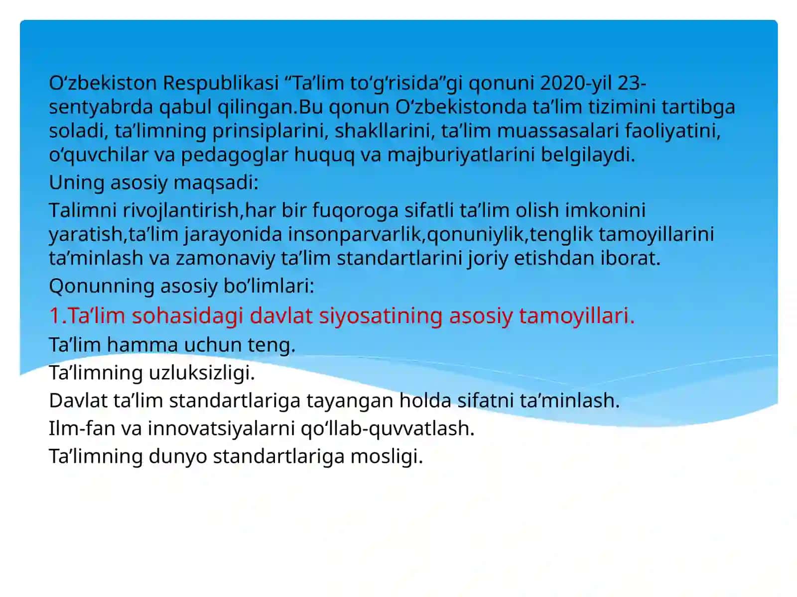 Oʻzbekiston Respublikasi “Ta’lim toʻg‘risida”gi qonunida pedagog xodimlarning majburiyatlari 3