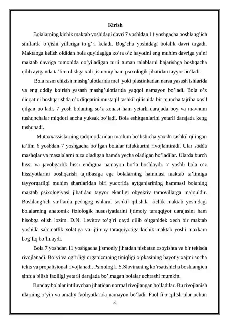 Kurs ishi "Kichik maktab yoshida bola shaxsining rivojlanishi." 3