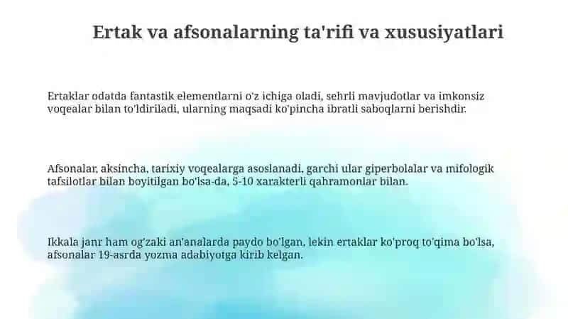 Nasriy asarlar tahlili(Ertak,masal misolida) 3