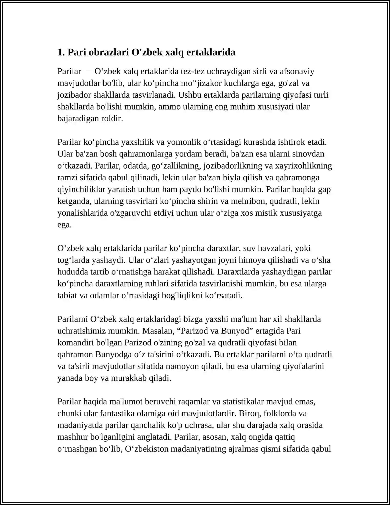 O'ZBEK FOLKLORIDA MIFOLOGIK OBRAZLAR: PARI, XIZR, ILON, DEV, YALMOGʻIZ 3